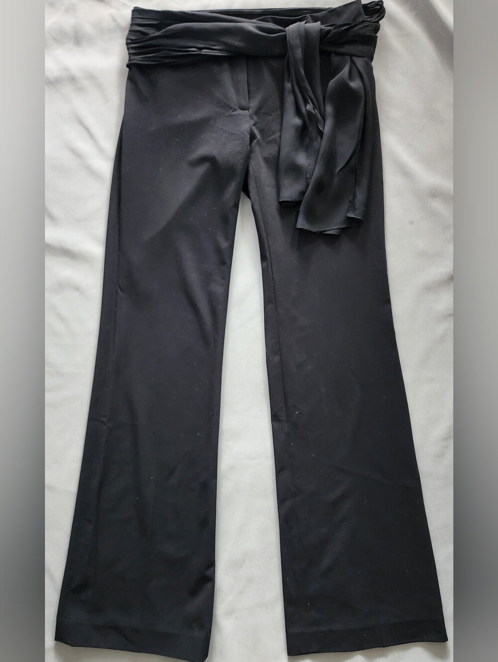 Guess Collection Black Flared Pants Silk Draped Tie Waist Trousers Size 6